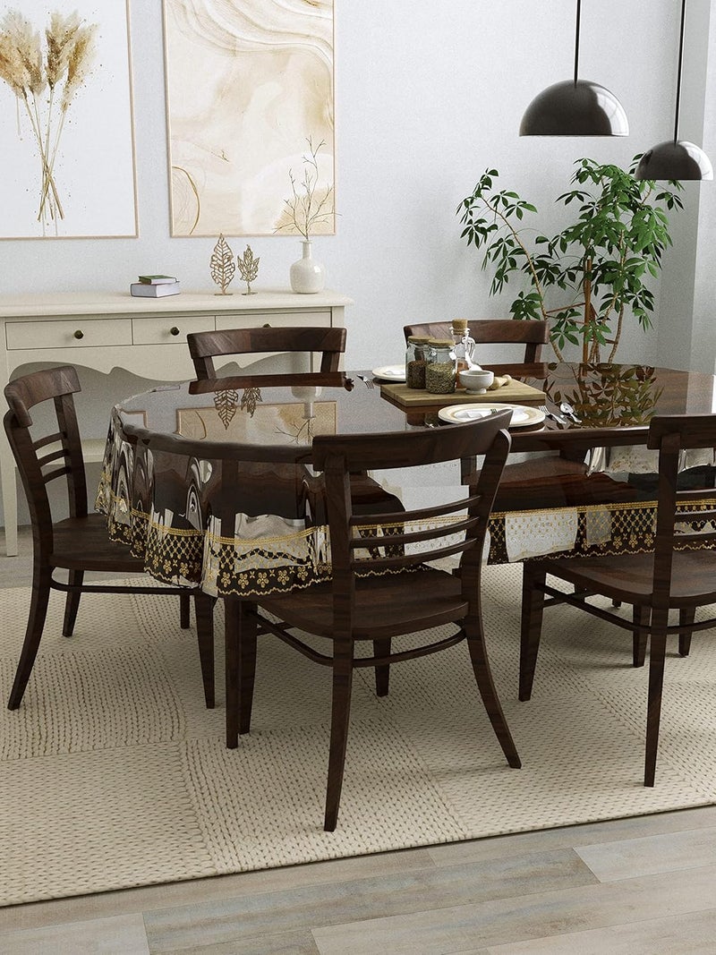 Clasiko غطاء طاولة طعام بيضاوي كلاسيكو من كلوريد البوليفينيل لـ 6 مقاعد؛ 60X90 بوصة أو 152X228 سم؛ مادة - بي في سي؛ مضاد للانزلاق؛ حواف ذهبية مزخرفة - Image 2