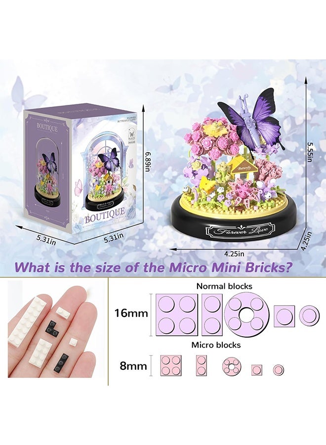 MXN Flower Bouquet Building Kit for Adults - 582 PCS Butterfly Flowers Botanical Collection Mini Building Block Kit with Dust Cover, Flower Bouquet Building Kit Gift for Mom Lover Women - Image 2