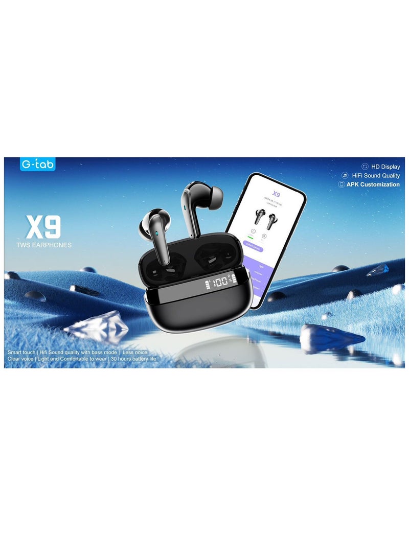 G-Tab - Gtab X9 TWS Earphone With HD LED Display Hifi Sound Quality and Smart Touch Compatible With iOS Mobiles and Tablets - Image 1