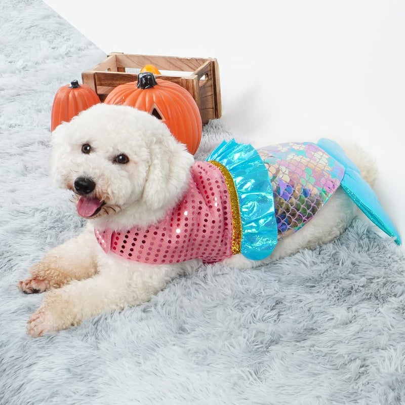 cyeollo Store Mermaid Dog Costume Halloween Dog Clothes with Sparkly Sequin Holiday Party Outfits Puppy Pet Costumes for Small Dogs Size XS - Image 2