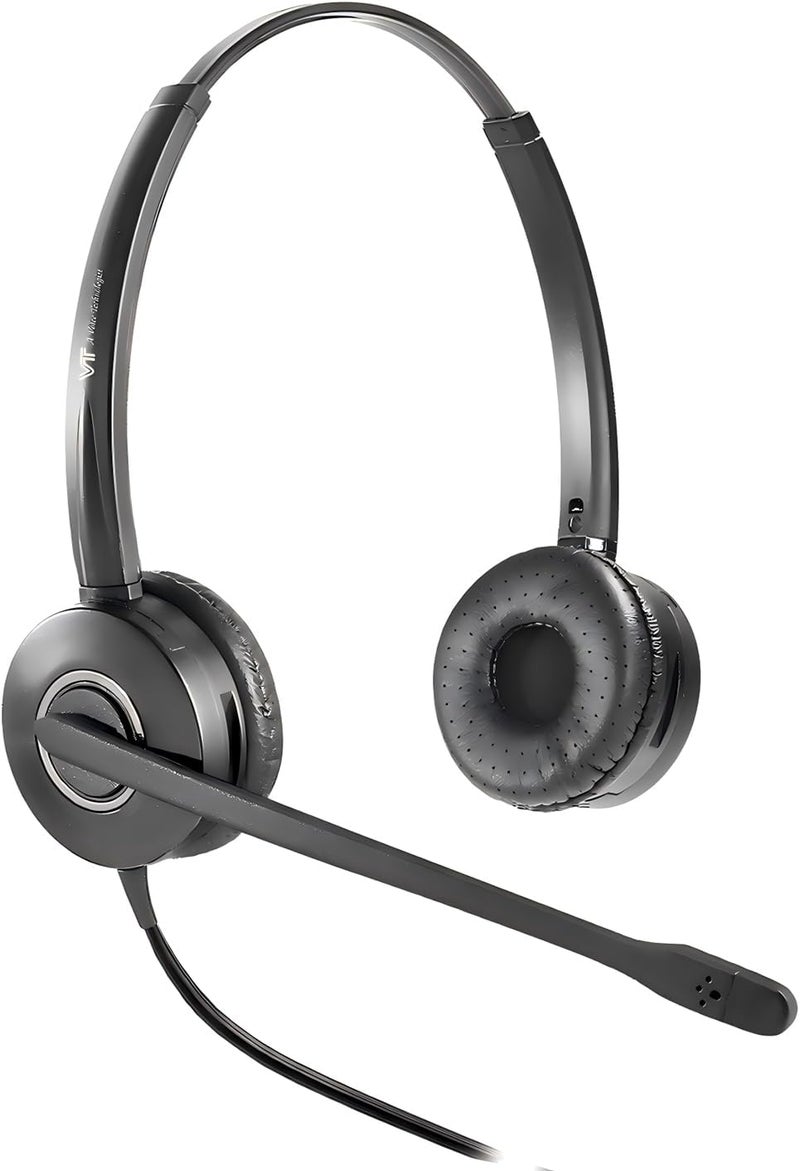 VT سماعة رأس ميكروفون هاتفية مع خاصية إلغاء الضوضاء QD - سماعة مركز الاتصال مع كابلات RJ09 متوافقة مع هواتف Polycom و Yealink و Grandstream و Snom و Fanvil و Mitel (ثنائية الأذن) - Image 5