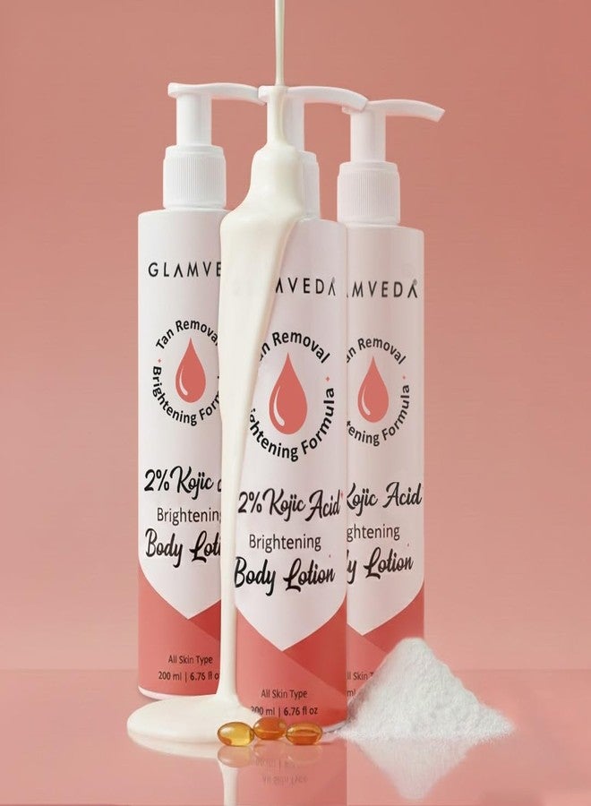 Glamveda Body Lotion with 2% Kojic Acid & Alpha Arbutin 200ml Pack of 3 | 24hr Deep Moisturizer, Nourishes & Protect Skin | Remove Dark Spots, Pigmentation, Tan Removal | Non Greasy | All Skin Type - Image 1