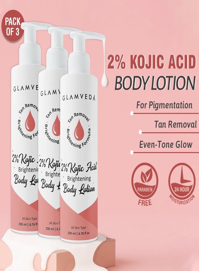Glamveda Body Lotion with 2% Kojic Acid & Alpha Arbutin 200ml Pack of 3 | 24hr Deep Moisturizer, Nourishes & Protect Skin | Remove Dark Spots, Pigmentation, Tan Removal | Non Greasy | All Skin Type - Image 2