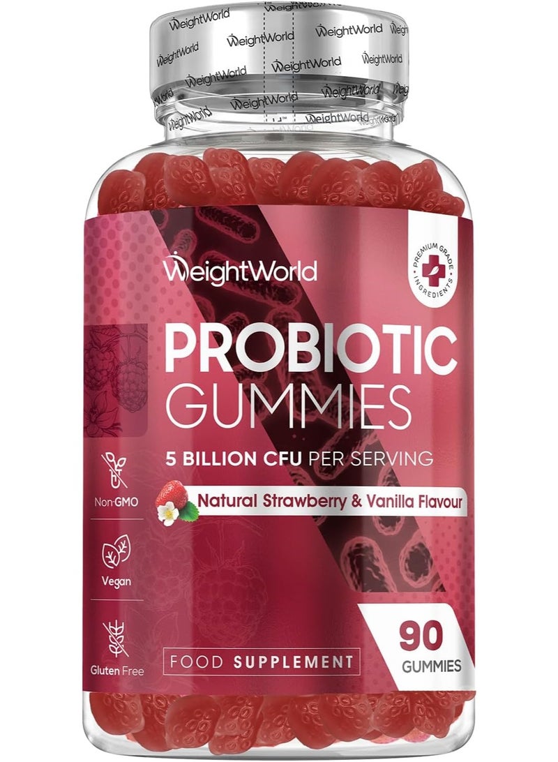 WeightWorld جومي بروبيوتيك مع بروبيوتيك - 5 مليار وحدة تشكيل مستعمرات - إمداد لمدة 45 يومًا - 90 جومي نباتي - نكهة الفراولة والفانيليا الطبيعية - سلالة بكتيريا باكليوس كواجلانز والألياف البروبيوتيكية إينولين - Image 1