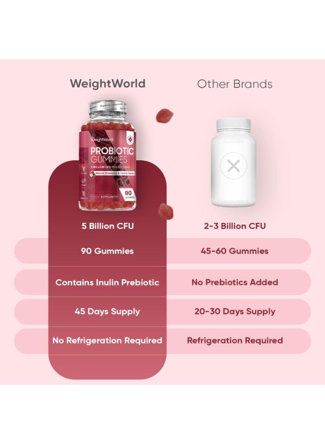 WeightWorld جومي بروبيوتيك مع بروبيوتيك - 5 مليار وحدة تشكيل مستعمرات - إمداد لمدة 45 يومًا - 90 جومي نباتي - نكهة الفراولة والفانيليا الطبيعية - سلالة بكتيريا باكليوس كواجلانز والألياف البروبيوتيكية إينولين - Image 4