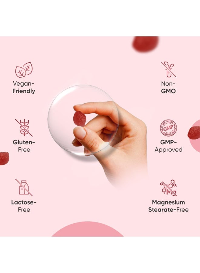 WeightWorld جومي بروبيوتيك مع بروبيوتيك - 5 مليار وحدة تشكيل مستعمرات - إمداد لمدة 45 يومًا - 90 جومي نباتي - نكهة الفراولة والفانيليا الطبيعية - سلالة بكتيريا باكليوس كواجلانز والألياف البروبيوتيكية إينولين - Image 3