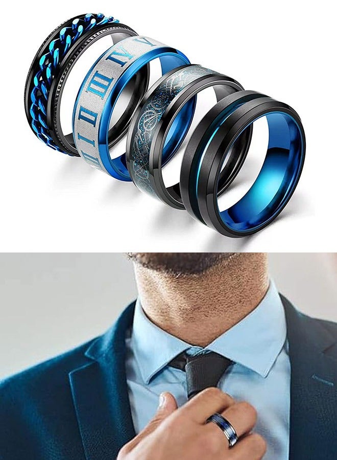 4Pcs Size-10 Titanium Stainless Steel Spinner Rings Fidget Band Rings Stress Rings Set - Image 1