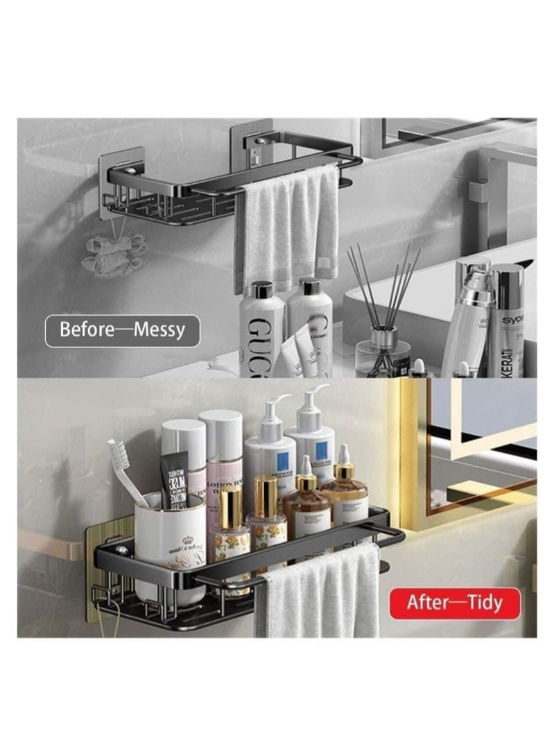 WALALLA Adhesive Shower Caddy, 2 Pack Shower Organizer Shelf No Drilling Bathroom Shower Basket Shelf Rustproof, Waterproof Shower Holder Rack with Hooks for Bathroom, Kitchen (Black) - Image 4