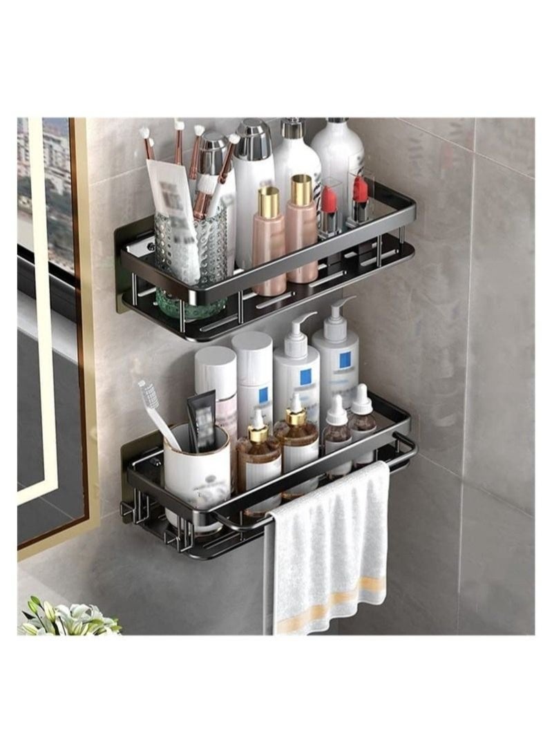 WALALLA Adhesive Shower Caddy, 2 Pack Shower Organizer Shelf No Drilling Bathroom Shower Basket Shelf Rustproof, Waterproof Shower Holder Rack with Hooks for Bathroom, Kitchen (Black) - Image 5