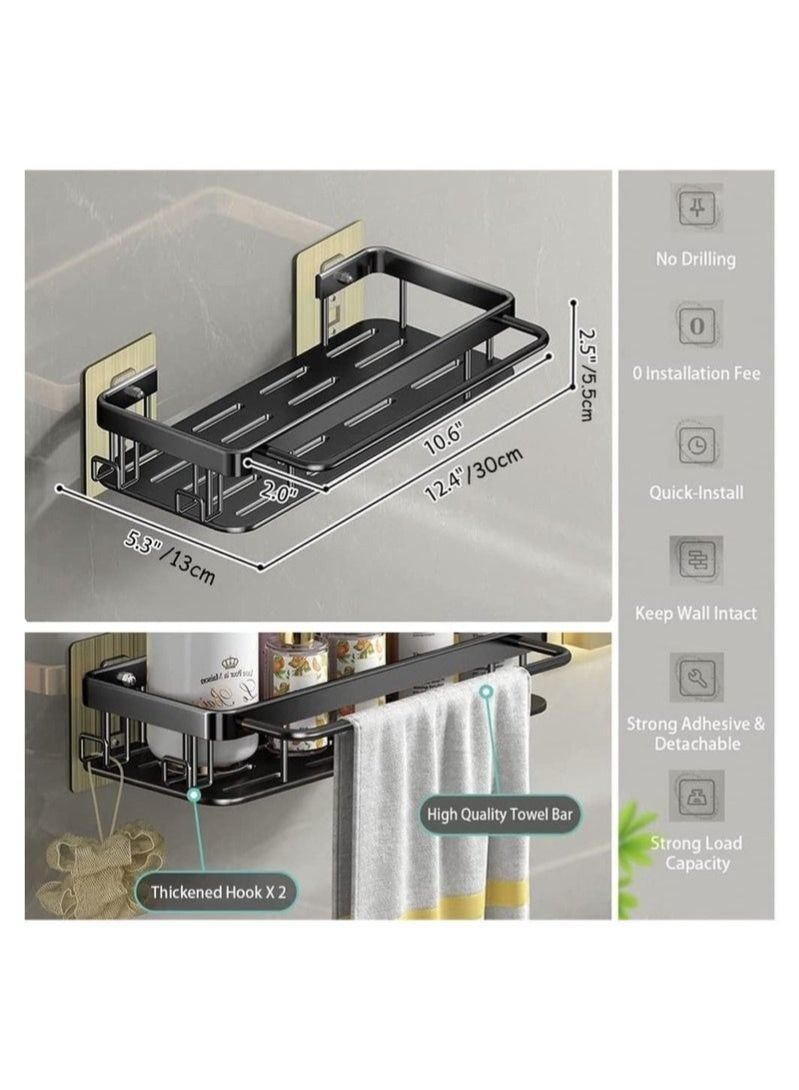 WALALLA Adhesive Shower Caddy, 2 Pack Shower Organizer Shelf No Drilling Bathroom Shower Basket Shelf Rustproof, Waterproof Shower Holder Rack with Hooks for Bathroom, Kitchen (Black) - Image 2
