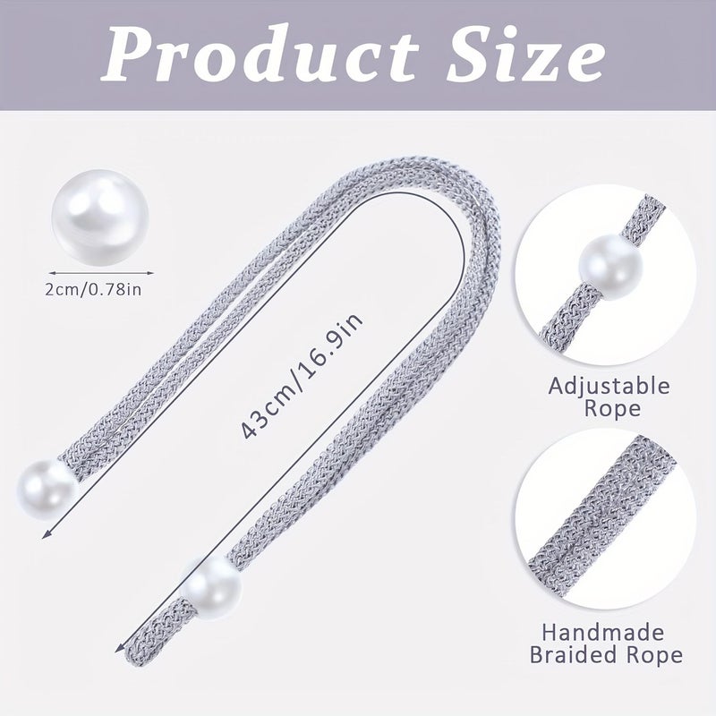 Gray Adjustable Rope Curtain Tieback with Pearl Button for Home Office Hotel - Image 5