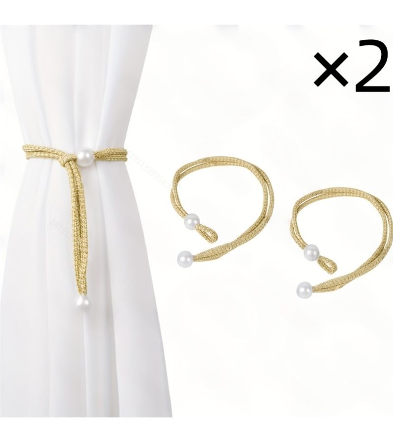Gray Adjustable Rope Curtain Tieback with Pearl Button for Home Office Hotel - Image 4