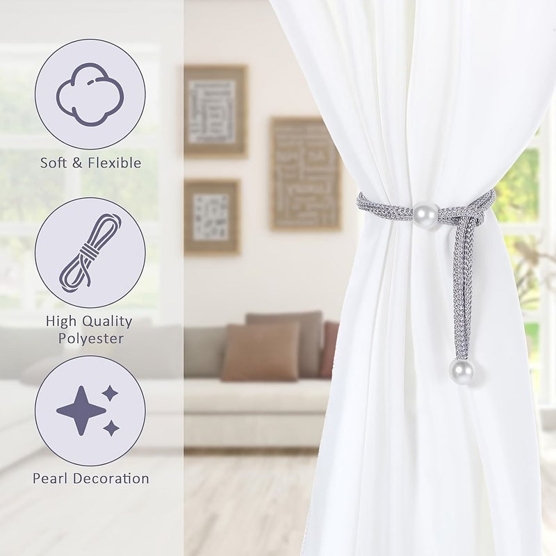 Gray Adjustable Rope Curtain Tieback with Pearl Button for Home Office Hotel - Image 3