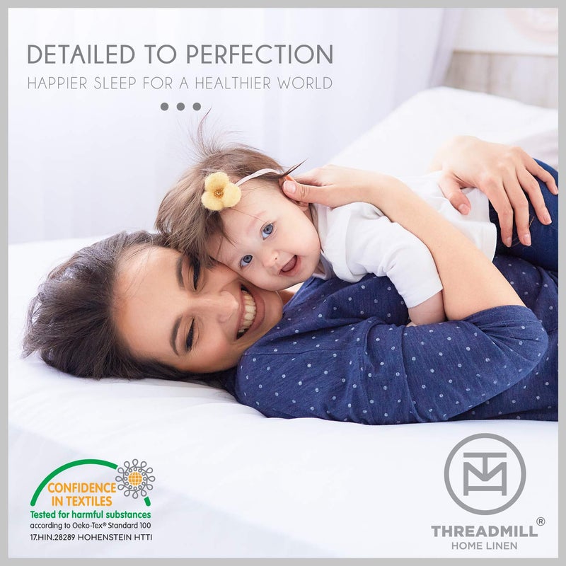 Threadmill Threadmill 500 Thread Count Twin Size Damask Stripe  3 Pc Luxury Cotton Bedding Set  Breathable & Soft Stripe Hotel White Sheets with 15"" Elasticized Deep Pocket  1 Pillowcase & Free Tote Bag  - Image 2