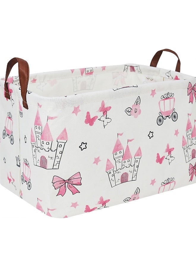 HKEC Rectangle Storage Basket with Handles,Collapsible Storage Bin,Books Box,Gift Basket(Pink Princess) - Image 1