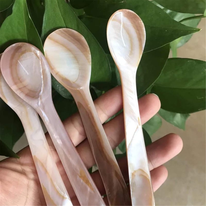 Wenplus 2 Pack 3.55inch Caviar Spoons Handcraft Mother of Pearl MOP Caviar Spoon W Round Handle with One Plastic Storage Box - Coffee Color, Style C - Image 5