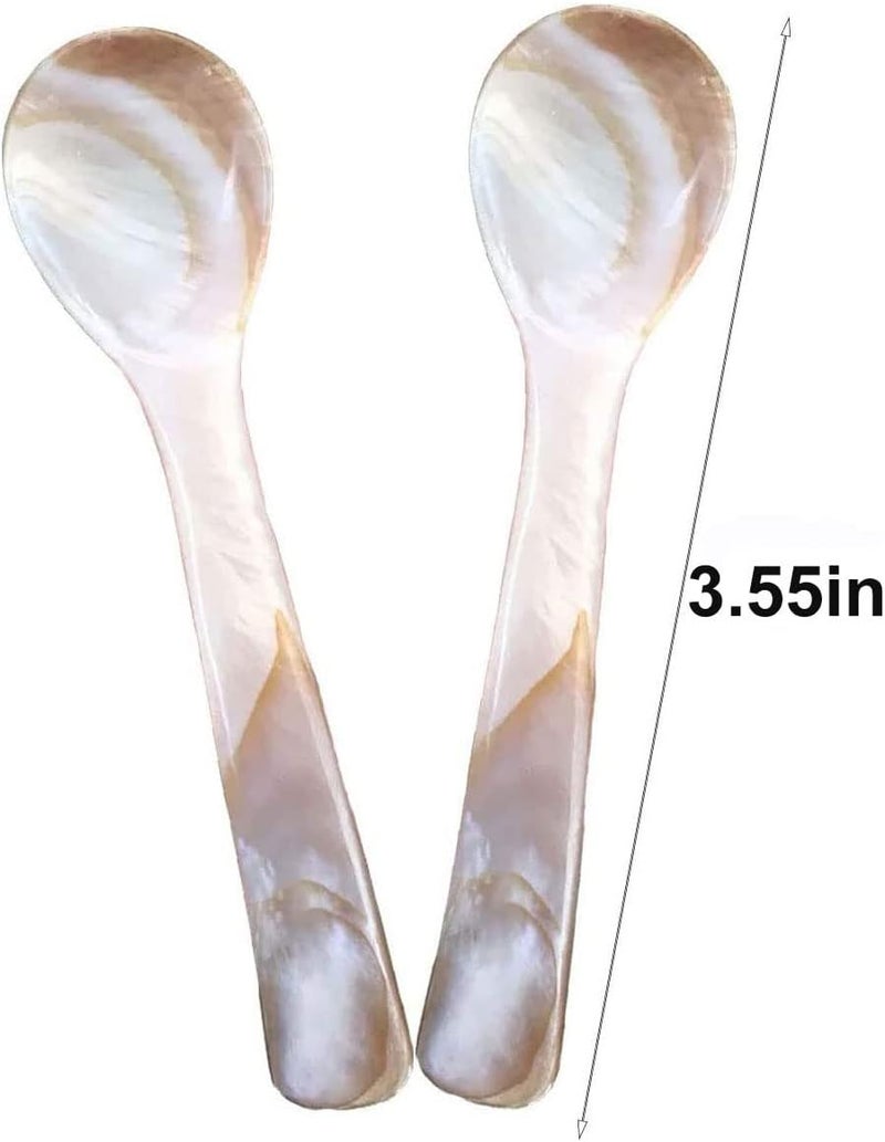 Wenplus 2 Pack 3.55inch Caviar Spoons Handcraft Mother of Pearl MOP Caviar Spoon W Round Handle with One Plastic Storage Box - Coffee Color, Style C - Image 2