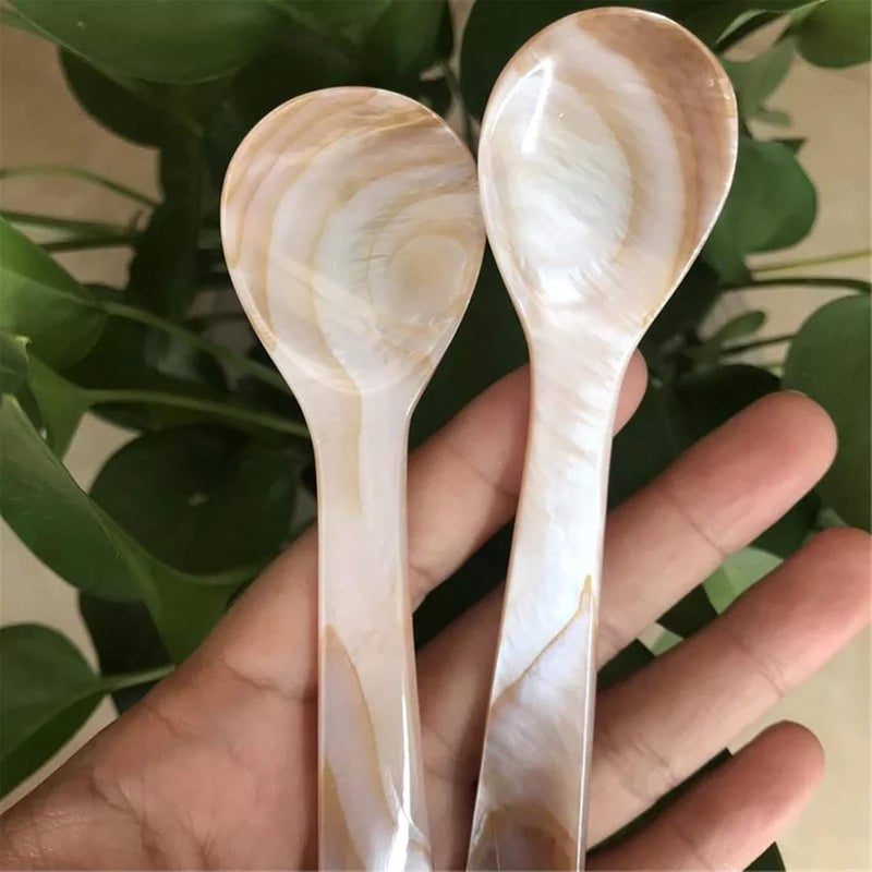 Wenplus 2 Pack 3.55inch Caviar Spoons Handcraft Mother of Pearl MOP Caviar Spoon W Round Handle with One Plastic Storage Box - Coffee Color, Style C - Image 4