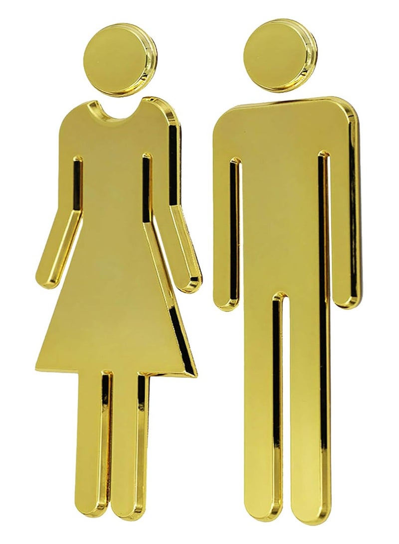 Toilet Signs Self Adhesive Men Women, Brushed Bathroom Sign Door Signage Decor Plastic Figure Set Self Adhesive Back for Business Office Restaurant (Gold) - Image 1