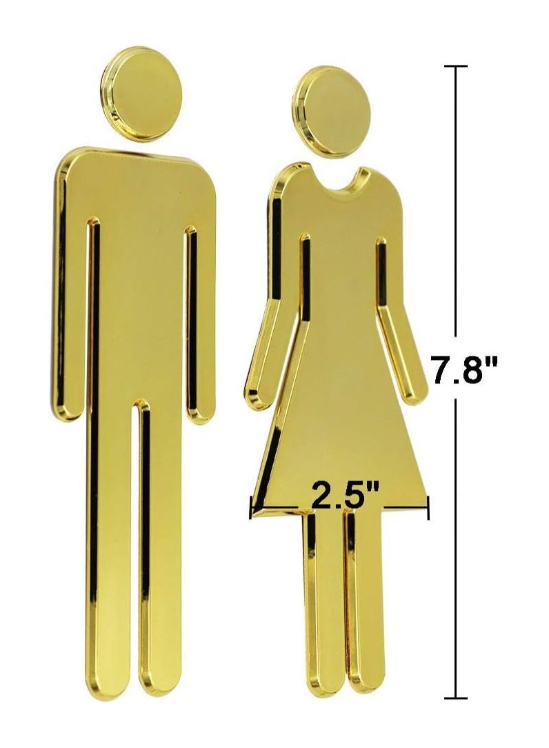 Toilet Signs Self Adhesive Men Women, Brushed Bathroom Sign Door Signage Decor Plastic Figure Set Self Adhesive Back for Business Office Restaurant (Gold) - Image 2