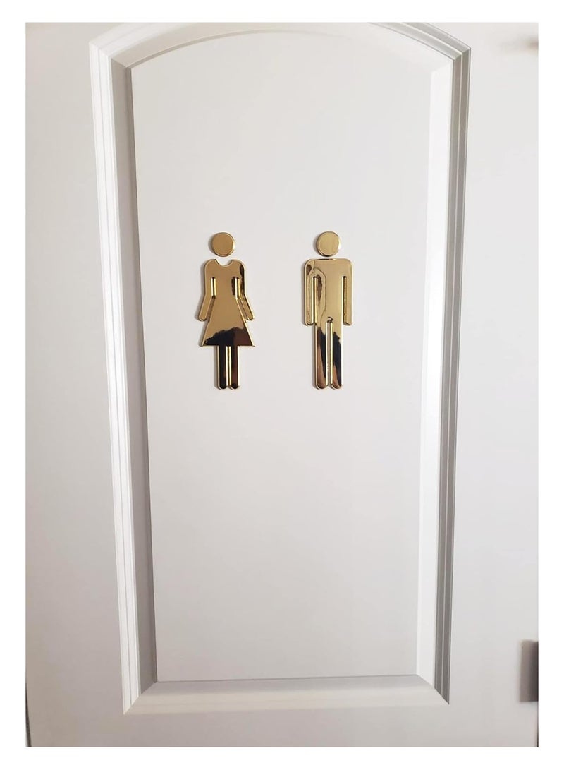 Toilet Signs Self Adhesive Men Women, Brushed Bathroom Sign Door Signage Decor Plastic Figure Set Self Adhesive Back for Business Office Restaurant (Gold) - Image 3