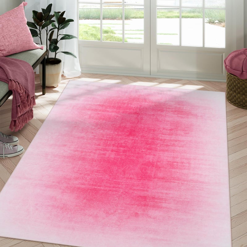 Collive Hot Pink 5x7 Area Rugs for Bedroom Girls, Contemporary Abstract Ombre Nursery Rug Washable Non-Slip Living Room Rugs, Soft Cute Baby Bedside Carpet for Dorm Playroom, Kids Room - Image 1