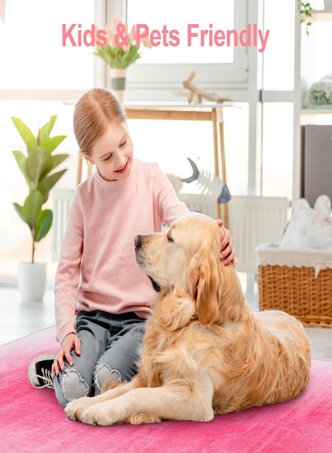 Collive Hot Pink 5x7 Area Rugs for Bedroom Girls, Contemporary Abstract Ombre Nursery Rug Washable Non-Slip Living Room Rugs, Soft Cute Baby Bedside Carpet for Dorm Playroom, Kids Room - Image 4