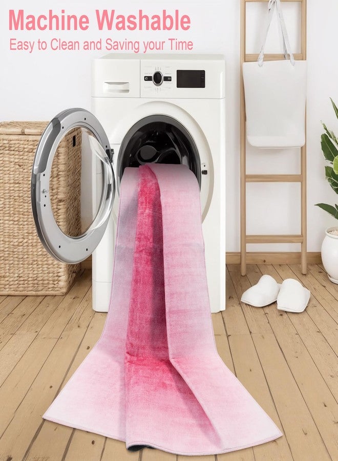 Collive Hot Pink 5x7 Area Rugs for Bedroom Girls, Contemporary Abstract Ombre Nursery Rug Washable Non-Slip Living Room Rugs, Soft Cute Baby Bedside Carpet for Dorm Playroom, Kids Room - Image 2