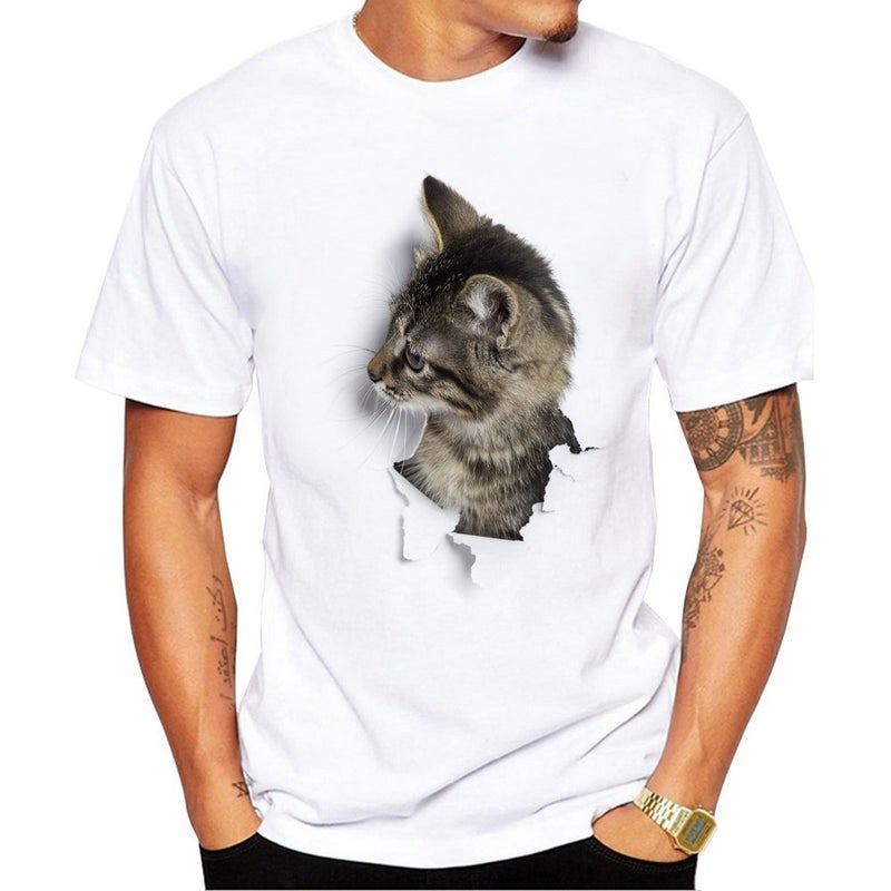 Wish 3D Cat Pattern Printed Men's T-Shirt 3D Printed Short-Sleeved Temtemu - Image 4