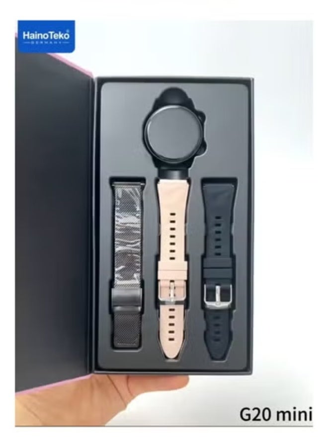 HainoTeko G20 Mini Smart Watch for Women in Black with Bluetooth Calling, Vibrant AMOLED Display, Health & Fitness Tracking, Sleep Monitoring, Long Battery Life, Smart Notifications, 3 Interchangeable Straps, Lightweight Stylish Design for Daily Wear, Sports, Gym, Office, and Casual Use - Image 4
