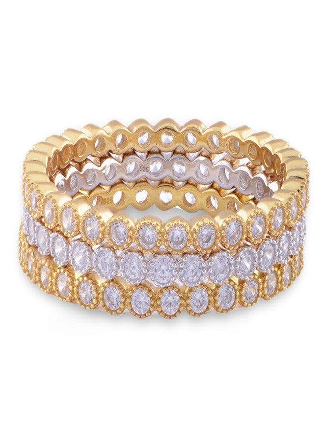 SilverCloseOut Yellow Gold Vermeil Sterling Silver Womens Cz 3 Ring Stacking Band Set Ladies Stacking Eternity Band Set - Size 8 - Image 1