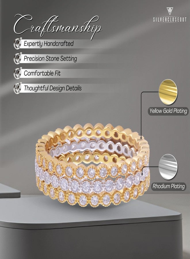 SilverCloseOut Yellow Gold Vermeil Sterling Silver Womens Cz 3 Ring Stacking Band Set Ladies Stacking Eternity Band Set - Size 8 - Image 3