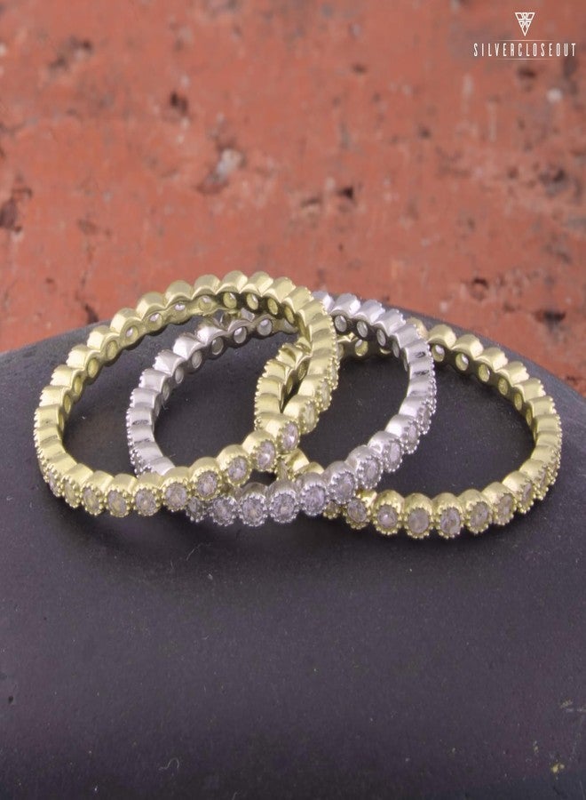 SilverCloseOut Yellow Gold Vermeil Sterling Silver Womens Cz 3 Ring Stacking Band Set Ladies Stacking Eternity Band Set - Size 8 - Image 5