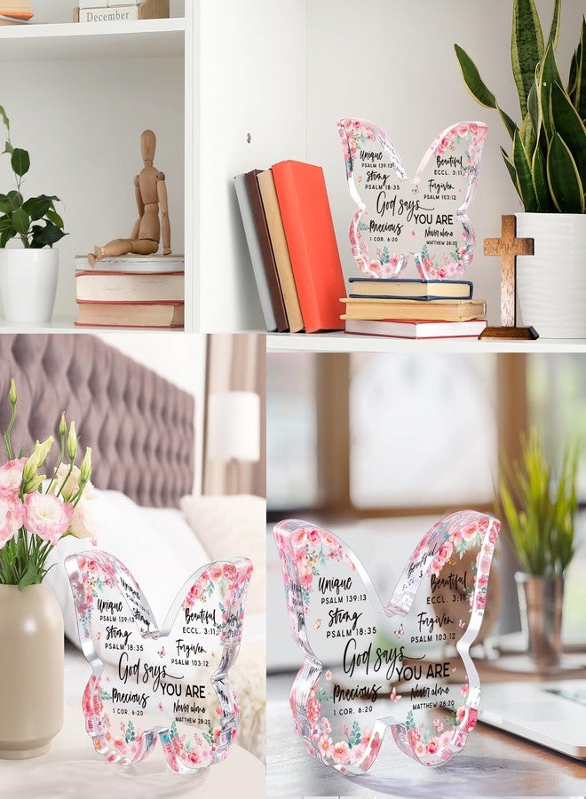 Jettryran Christian Gifts for Women Friends Birthday Butterfly Inspiration Religious Valentines Gifts for Women Mom Sister Coworker God Says You Are Gift Catholic Encouragement Faith Based Desk Decor Plaque - Image 4