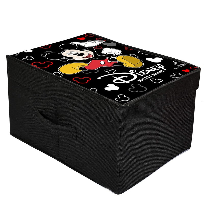 Kuber Industries Disney Mickey Mouse Print Rectangular Non Woven Fabric Foldable Shirt Cover Storage Organizer Box with with Lid Black Extra Large KUBMART3464 Standard - Image 1