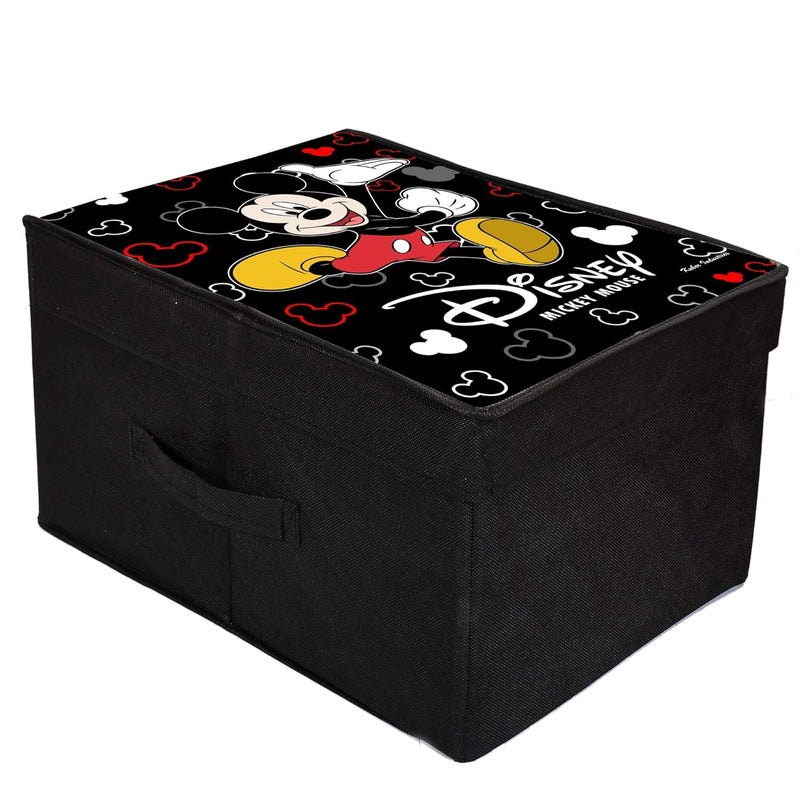 Kuber Industries Disney Mickey Mouse Print Rectangular Non Woven Fabric Foldable Shirt Cover Storage Organizer Box with with Lid Black Extra Large KUBMART3464 Standard - Image 2