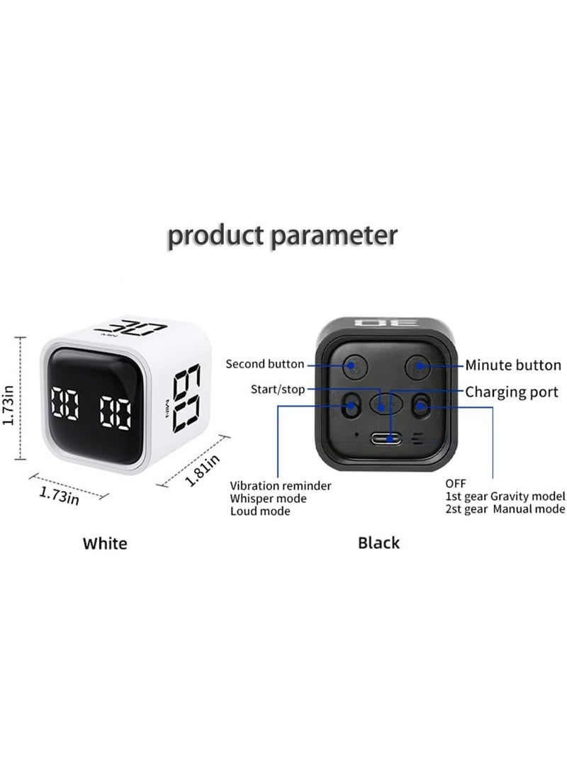 Joyelink Digital Cube Pomodoro Timer Desk Rechargeable Productivity Timer，Custom Countdown, Vibration & Adjustable Sound Alarm,for Task Work Kitchen ADHD Kids Studying (White) - Image 3