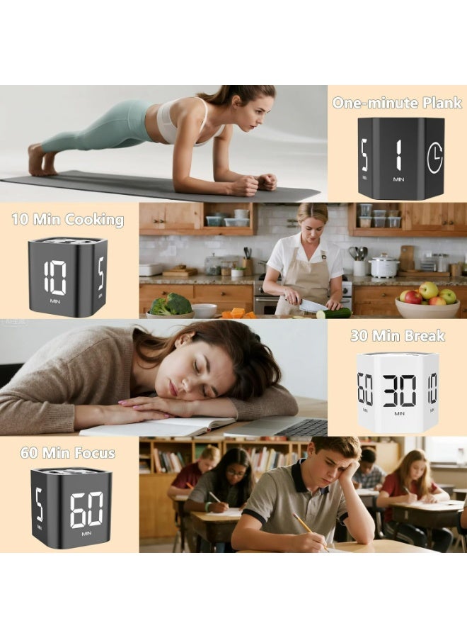 Joyelink Digital Cube Pomodoro Timer Desk Rechargeable Productivity Timer，Custom Countdown, Vibration & Adjustable Sound Alarm,for Task Work Kitchen ADHD Kids Studying (White) - Image 4