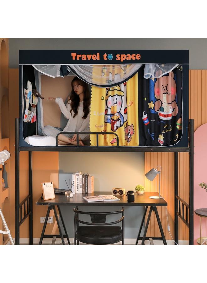 Bluejw Strong Shading Network Popular College Student Bed Curtain Mosquito Net Three-door Zipper Dormitory Cute Cartoon Wall Cloth Upper And Lower Bunk Yarn - Image 2