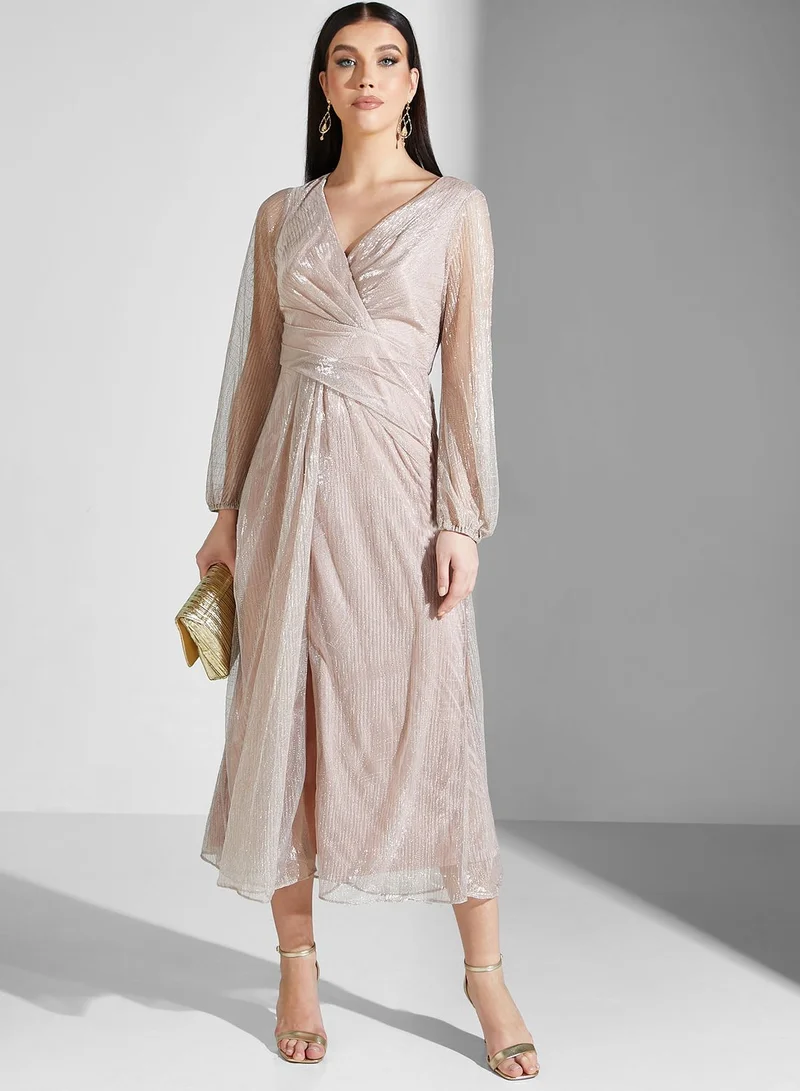 Adrianna Papell Surplice Neck Tiered Dress
