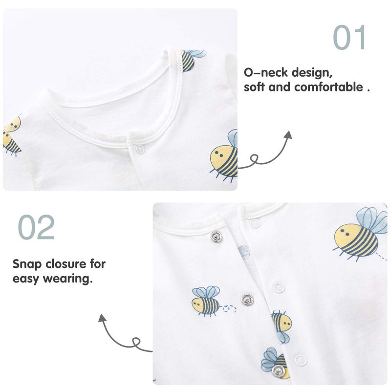 pureborn Baby Romper Infant Boys Girls Short Sleeve Twins One-piece Outfit Summr Cotton Clothes 2 Pack Cartoon Bees 12-18 Months - Image 4