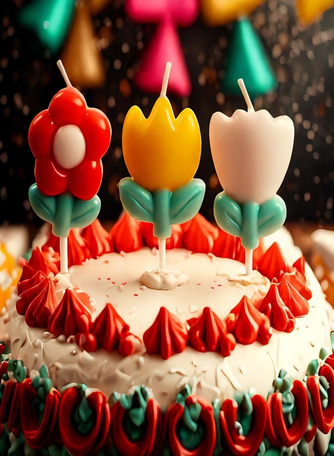 T-shin Cartoon Flower-Shaped Birthday Candles for Fun Celebration,3 PCS Vibrant Colors Surprise Birthday Candles,Funny Baby Kids Children Happy Birthday Candle Ornament,Party Supplies,Cake Decoration - Image 1