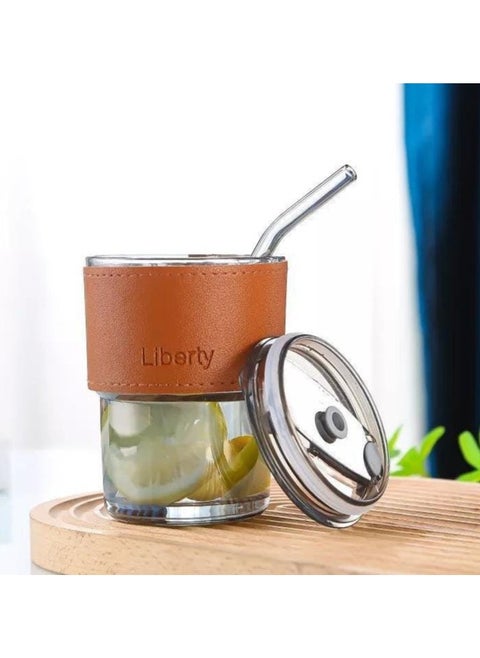 Thermal cup with a shell and a tight leather cover, cold or cool, multi-colored + transparent sleeve