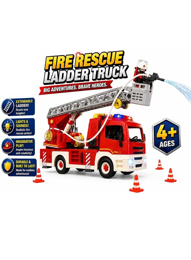 Bukela Fire Truck Toy,Extendable Ladder,Firefighter Truck for Kids,Pretend Play Gift - Image 2