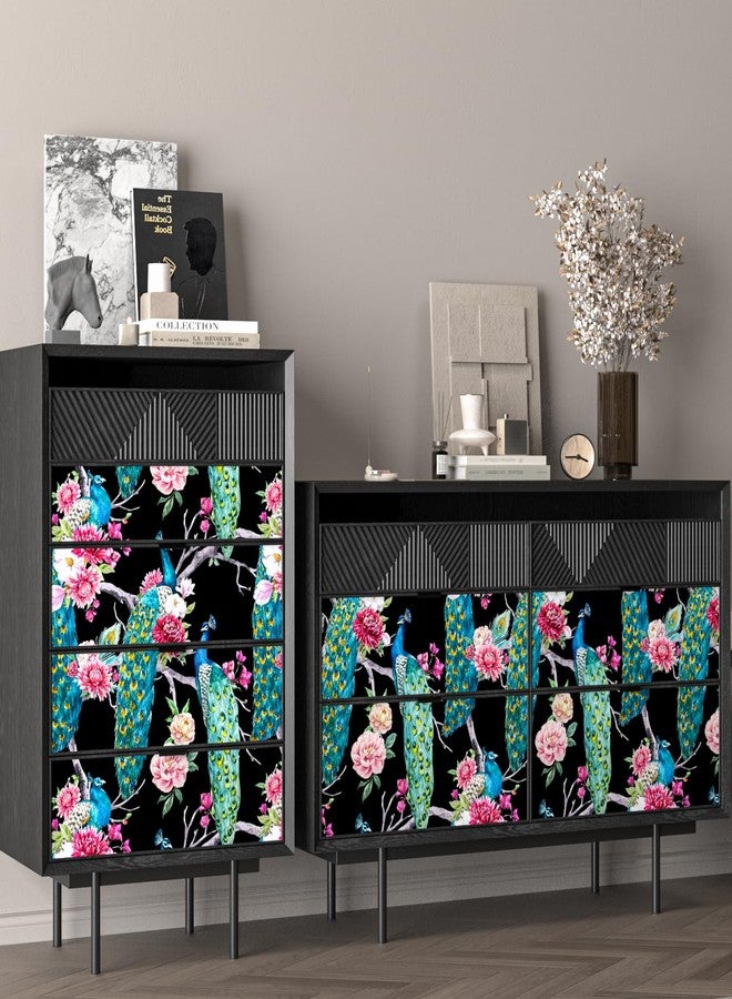 ReWallpaper ورق حائط ReWallpaper Peacock ذو اللون الأسود والأخضر والأزرق وورق حائط زهري عتيق قابل للإزالة، ورق حائط لاصق ذاتي اللصق للخزائن والحمام والمطبخ 17.5 بوصة × 10 أقدام - Image 3