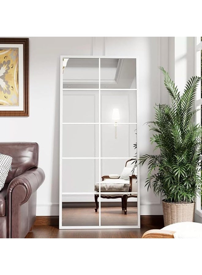 Vphom مرآة حائط مستطيلة عصرية بنمط نافذة (180×80 سم) - تصميم شبكي معدني أبيض مزخرف لغرفة المعيشة والمدخل | مرآة كبيرة معلقة بطول كامل بزجاج عالي الدقة مقاوم للانفجار - Image 1