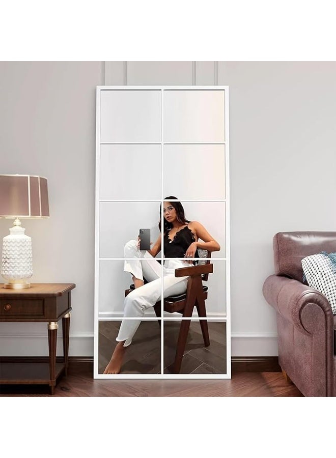 Vphom مرآة حائط مستطيلة عصرية بنمط نافذة (180×80 سم) - تصميم شبكي معدني أبيض مزخرف لغرفة المعيشة والمدخل | مرآة كبيرة معلقة بطول كامل بزجاج عالي الدقة مقاوم للانفجار - Image 4