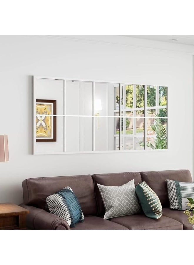 Vphom مرآة حائط مستطيلة عصرية بنمط نافذة (180×80 سم) - تصميم شبكي معدني أبيض مزخرف لغرفة المعيشة والمدخل | مرآة كبيرة معلقة بطول كامل بزجاج عالي الدقة مقاوم للانفجار - Image 3