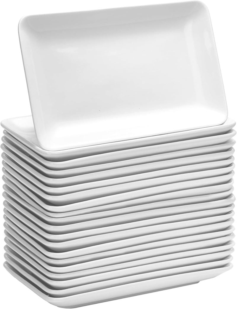 Irenare 20 Pcs 8 Inch Rectangular Salad Plates White Rectangular Porcelain Dessert Plates Appetizer Serving Tray Porcelain Platters for Fruit Sushi Dinner Parties Microwave Oven Safe - Image 1