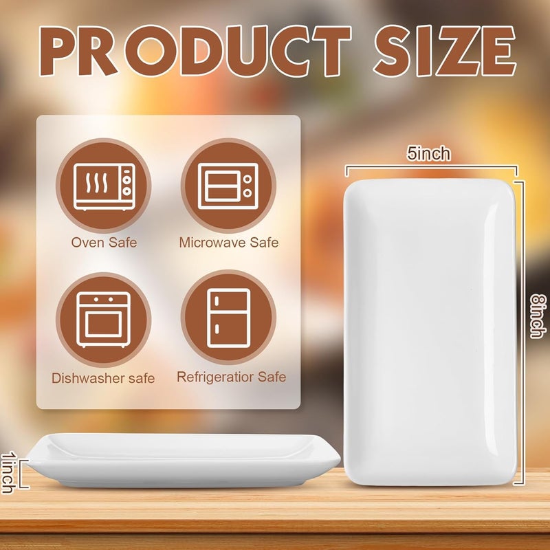 Irenare 20 Pcs 8 Inch Rectangular Salad Plates White Rectangular Porcelain Dessert Plates Appetizer Serving Tray Porcelain Platters for Fruit Sushi Dinner Parties Microwave Oven Safe - Image 2